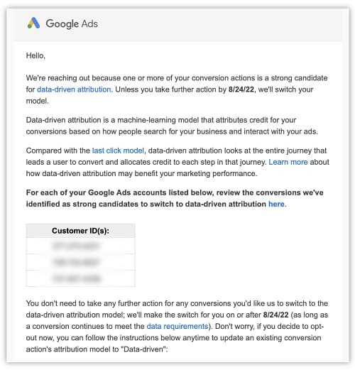 Actualizaciones de Google Ads en el modelo de atribución basado en datos