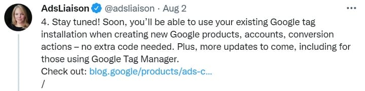 Actualizaciones de Google Ads sobre el tweet de Ginny Google Tag