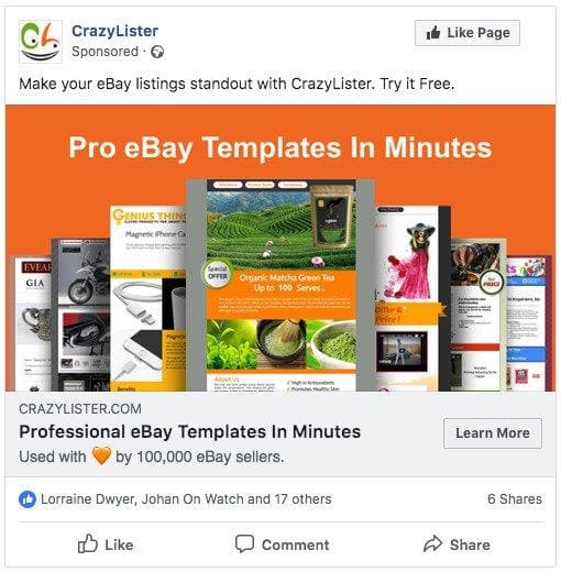 Retargeting en Facebook para el anuncio de CrazyLister