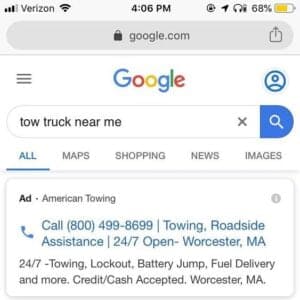 Ejemplo de anuncio de solo llamadas de Google con titulares