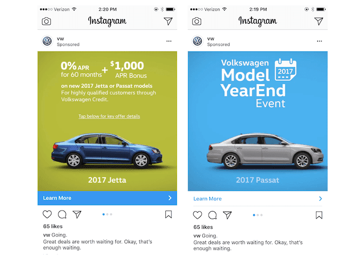 Cuánto cuestan los anuncios en Instagram - instagram ad examples