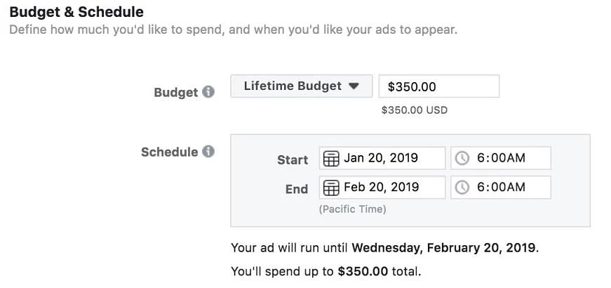 Presupuestos diarios vs vitalicios en Facebook Ads -budgets lifetime schedule