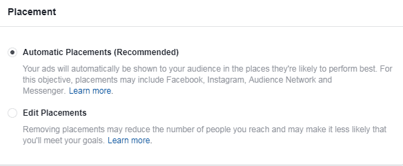 no automatic placement b2b facebook advertising