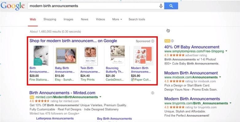 tipos de anuncios rentables - google shopping example