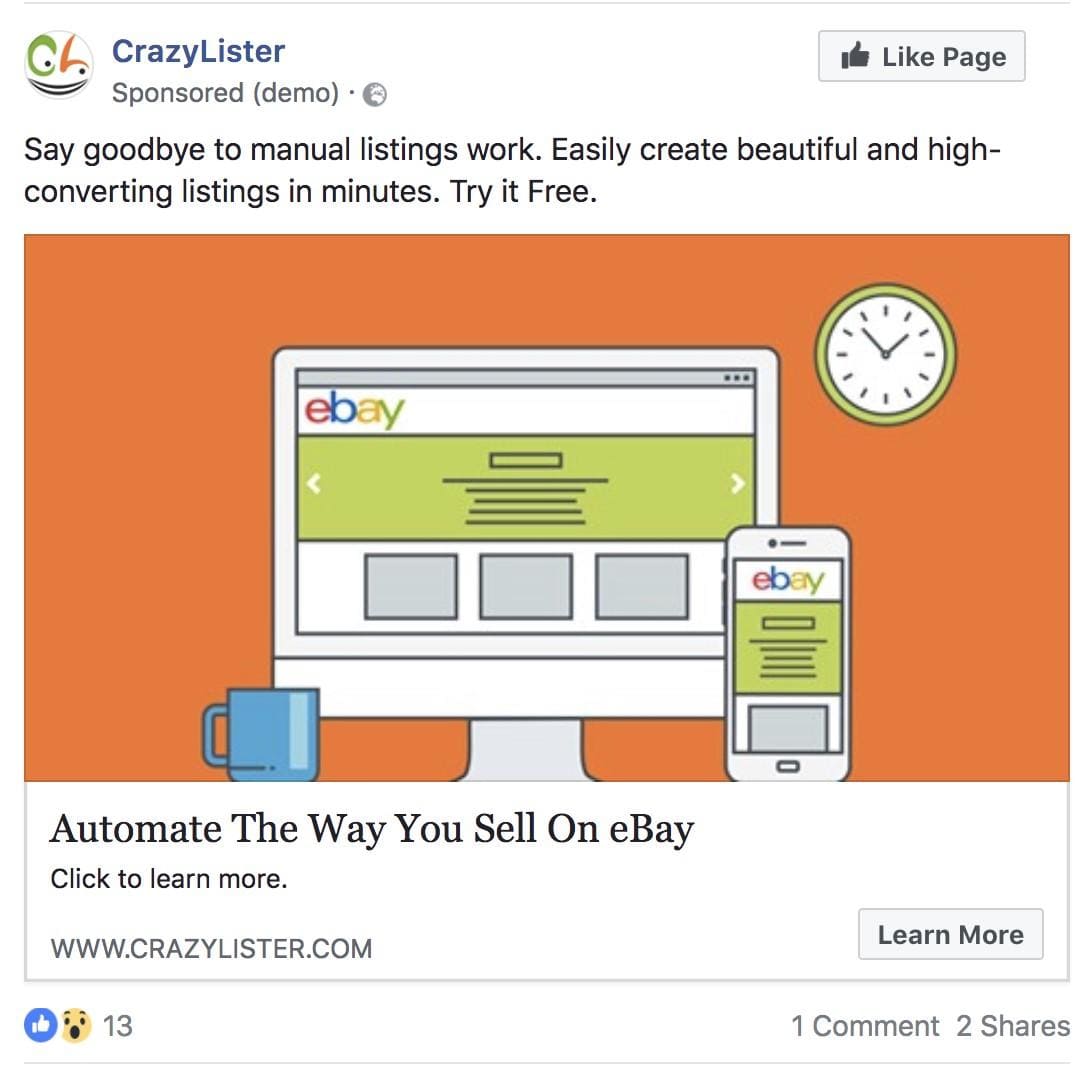 Google contra Facebook - crazylister-facebook-ad