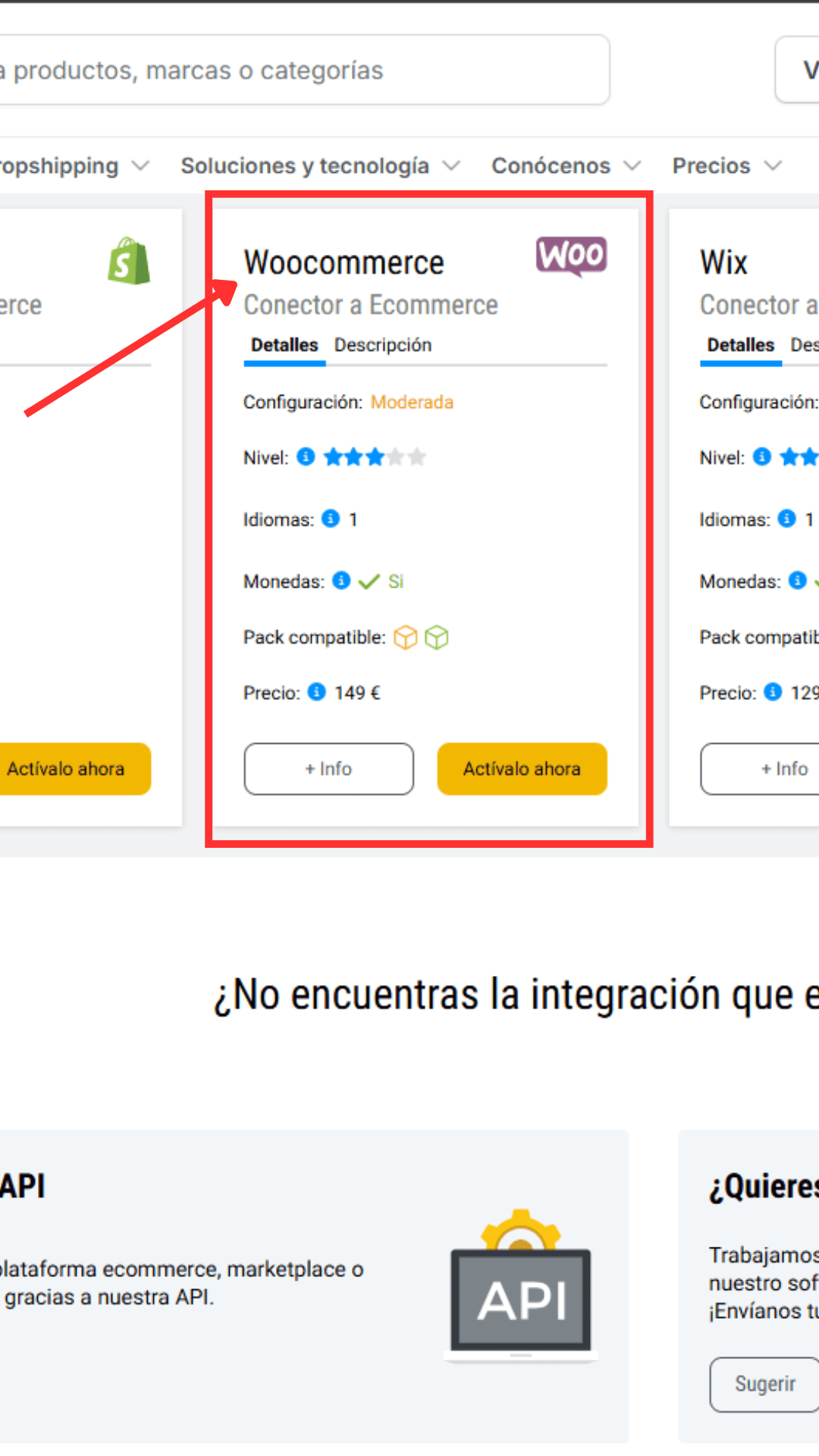Precio de pago único del conector oficial de WooCommerce en la plataforma de integraciones de BigBuy.